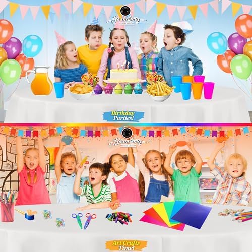 Grandipity Brand Round White Plastic 84" Disposable Tablecloth (12 Pack), Party & Event Decorative Cover - Image 4