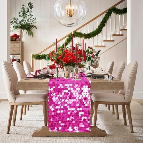 VHH Sequin Table Runner 12 x 108 inches Fuchsia Table Runner, Glitter Runner for Party Wedding Birthday, Party Spring Easter Rustic, Birthday Supplies Decorations (3 Pack). - Image 2
