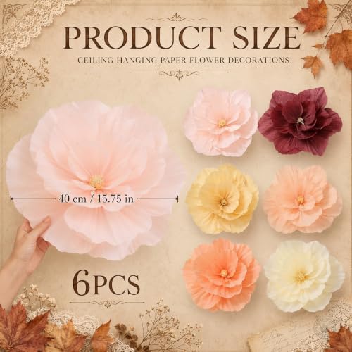 VIHOSE 6 Pcs 15.7" Large Fall Paper Flower Lanterns Decorations for Party - Image 5