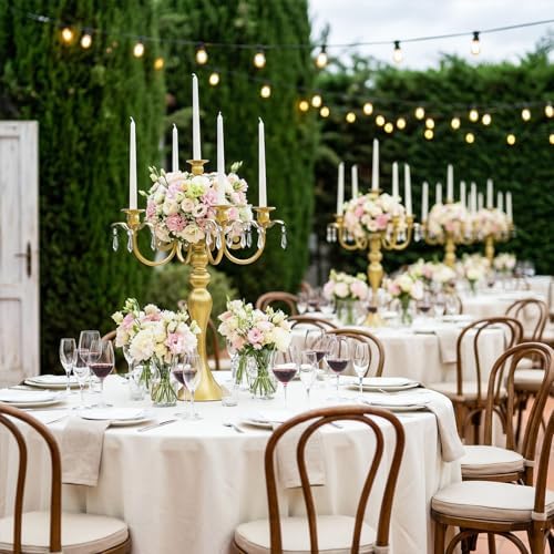 20.3'' Tall 5 Arm Silver Candelabra Centerpiece for Table, Metal Candelabra Candle Holder, Retro Candelabra Table Centerpieces for Party, Events, Home, Wedding Decor (4, Pure Gold, 5 arm) - Image 3