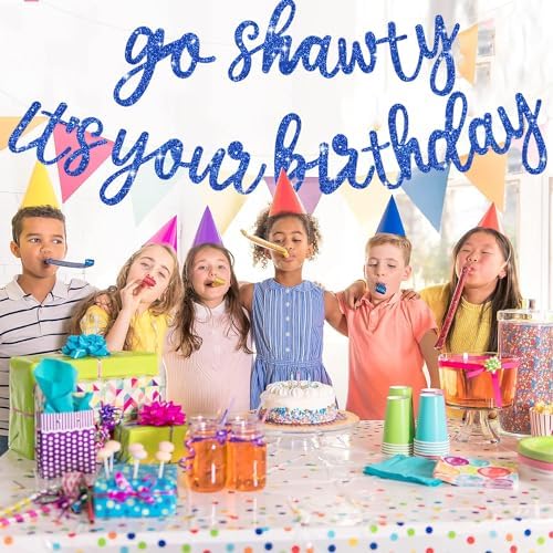BEISHIDA Glitter Blue Pre-Strung Go Shawty It's Your Birthday Banner Decor - Image 5