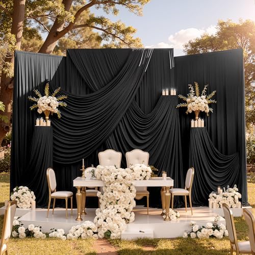 30ftx10ft Wrinkle Free Black Backdrop Curtain for Parties, 6 Panels 5x10ft Silky Polyester Photo Backdrop Drapes Back Drop Cloth Drapery for Wedding Birthday Photography Background by CO-AVE