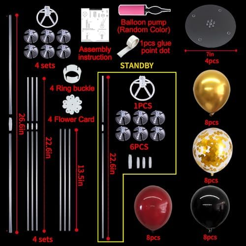 TONIFUL 4 Set Burgundy Red Black Gold Balloon Stand Centerpiece for Table - Image 2