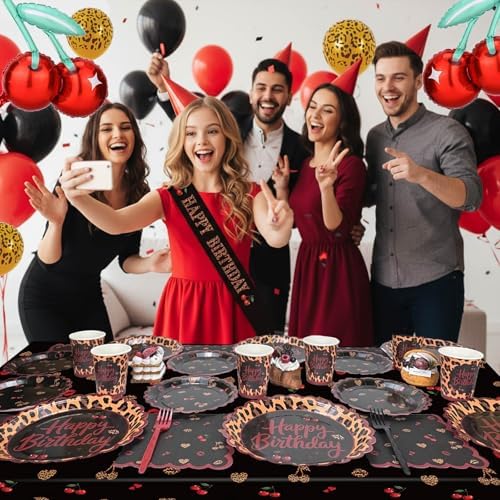 Red Cheetah Print Birthday Decorations, All-in-One Party Set for 24 People - Image 7