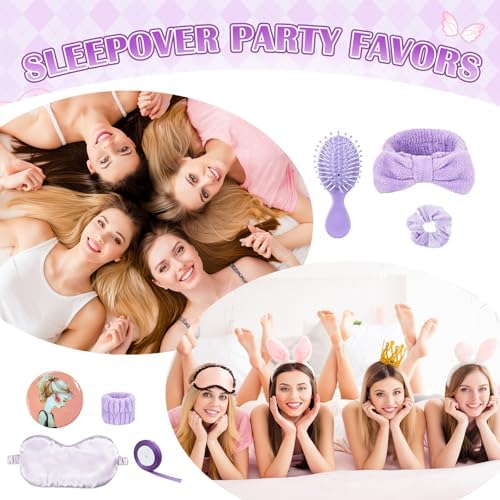 65 Pcs Sleepover Party Supplies for Women Include Spa Headband Sleep Eye Mask Pink Scrunchie with Coquette Bow Mirror Hair Comb Gift Bags for DIY Spa Sleepover Slumber Wedding Birthday Party Favors - Image 6