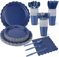25 Set Navy Blue Plates and Napkins Scalloped Blue Dinnerware by Xiangqu