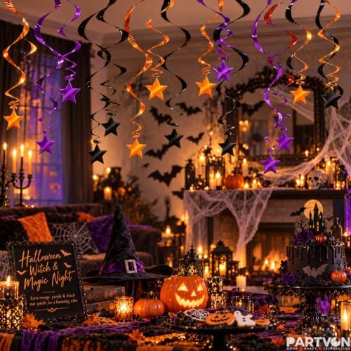 30 Pcs Black Orange Purple Halloween Hanging Swirl Decorations - Image 2
