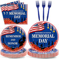 96Pcs Memorial Day Plates and Napkins for Remember and Honor Soldier Party Supplies Thank You Soldiers Dessert Plates Veterans Day Tableware Set for 24 Guests 4th of July Party Decorations by CHUNNIN
