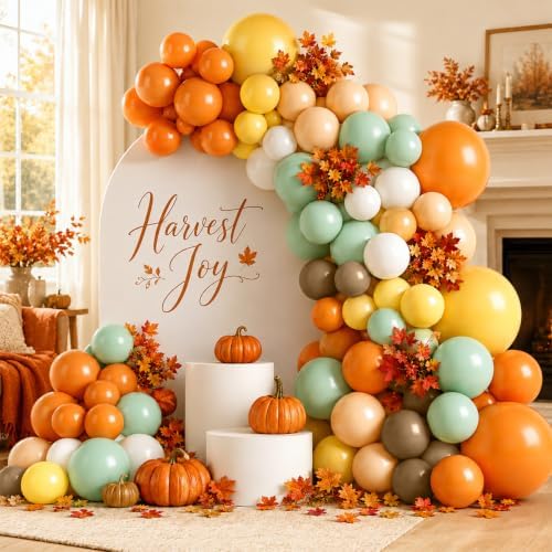 Orange Green Balloons Garland Arch Kit Fall Autumn Balloon Party Decoration - Image 3