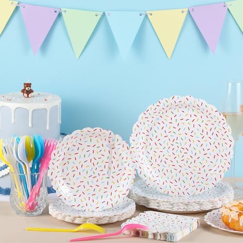 Newtay 96 Pcs Donut Plates Napkins Sprinkles Birthday Party Tableware Set - Image 4