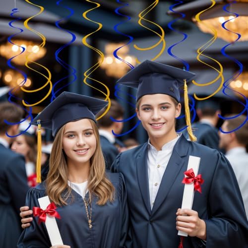 Ceiling Swirl Foil Decorations Hanging Plastic Streamer Themed Swirl Party for Graduation Celebration, Pack of 28 (Blue and Gold) - Image 5