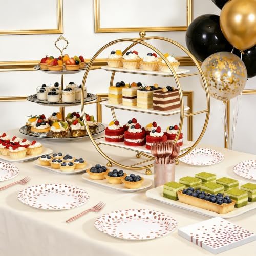 48 Pcs White Rose Gold Paper Plates Set Party Supplies,Serves 16 Guests 7" White Rose Gold Plates and Rose Gold Plastic Forks Set for Birthday Wedding Bridal Shower Baby Shower Decorations - Image 5