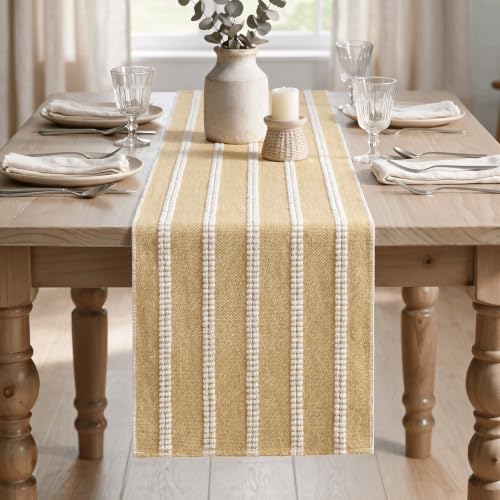 Artoid Mode Burlap Brown Farmhouse Dashed Stripe Table Runner, Seasonal Holiday Boho Rustic Kitchen Dining Table Decoration for Home Party Decor 12x72 Inch - Image 2