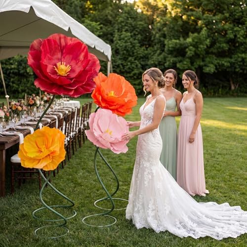 4 Pcs 5ft Large Paper Mix Color Poppy Flower Giant Artificial Poppy - Image 6