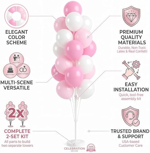 HIINS Baby Pink Chrome Balloon Column Kit Set of 2 with Base for Birthday Party - Image 5