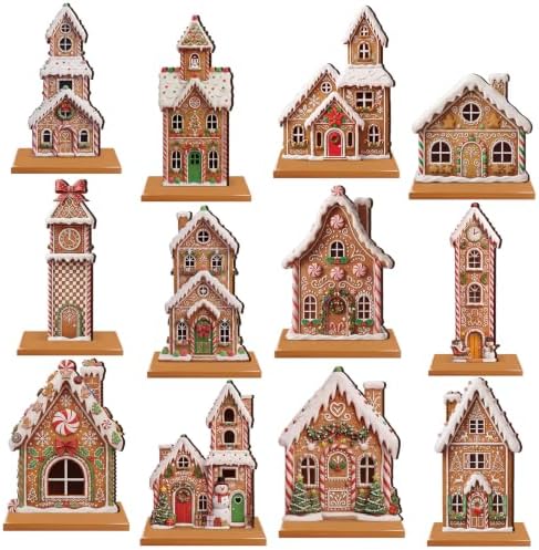 Wesiti 12Pcs Gingerbread Christmas Table Decorations, Gingerbread House Set by Wesiti