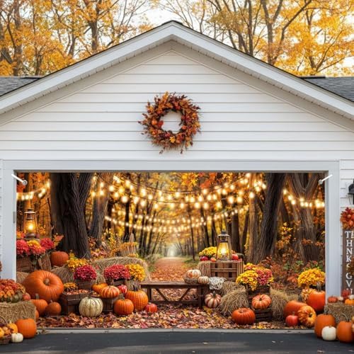 13X6 ft Fall Thanksgiving Garage Door Cover Decorative Autumn Party Banner by Lacoiime