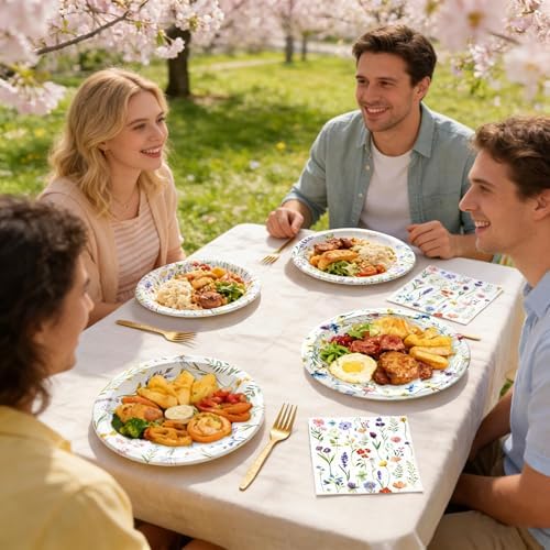 Floral Paper Plate and Napkin Set, Wildflower Party Decorations, Serves 25 - Image 4