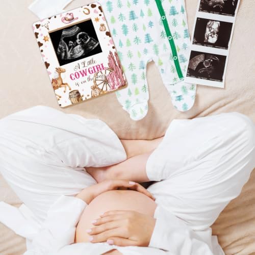 Cowboy Baby Shower Decor Frame, A Little COWGIRL IS ON THE WAY Baby Shower Party Supplies for Expecting Parents-to-Be Keepsake Gifts, Pregnancy Sonogram Frame Keepsake, Gender Reveal Presents - Image 5