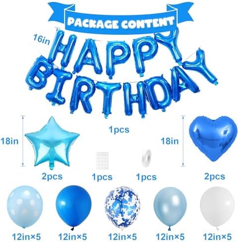 Blue Birthday Decorations for Boys Blue and White Happy Birthday Balloons - Image 2