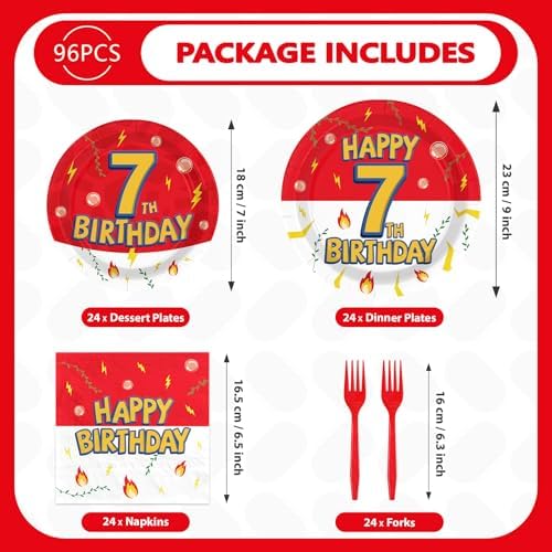 Grencian 96Pcs Happy 7th Birthday Party Supplies Serves 24 - Image 5