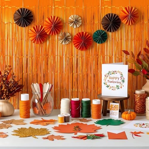 10 Pack Orange Foil Curtain Backdrop 3.2ft x 9.8ft Metallic Tinsel Foil Fringe Curtains Streamer Photo Booth Backdrop for Birthday Party Halloween Christmas New Year Party Supply (Orange) - Image 5