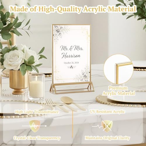 EHWINE 12 Pack 5x7 Gold Acrylic Sign Holders, Double-Sided Tabletop Stand - Image 2
