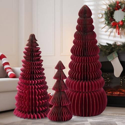 3 Pcs Large Honeycomb Christmas Tree,Classic,Burgundy by Unknown