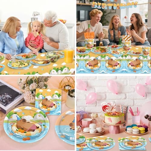 Capybara Birthday Decorations Tableware Set, Includes Banner, Cake Topper, Balloons, Plates and Napkins for Capybara Birthday Party, Service 20 Guests - Image 5