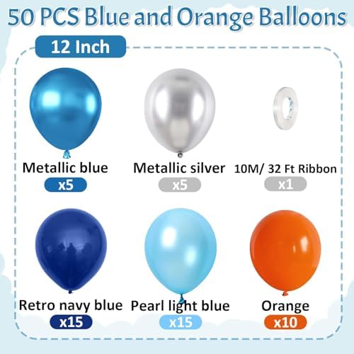 Paready Blue and Orange Balloons, 50 Pcs Astronaut Balloons with 12 Inch Navy Blue Metallic Blue Silver Latex Balloons Helium for Boys Men Outer Space Themed Birthday Baby Shower Party Decorations - Image 2