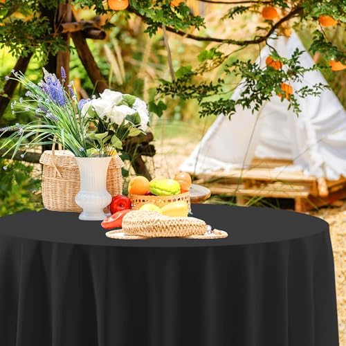 12 Pcs Round Black and Gold Tablecloths, 84 Inches - Image 4