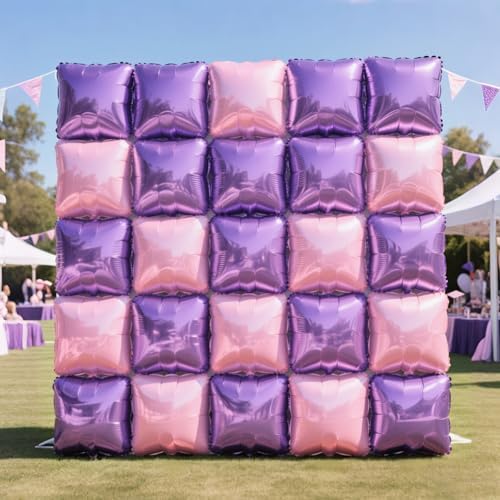 NISOCY 25PCS Pearl Pink Light Purple Square Foil Balloons Wall Backdrop - Image 6