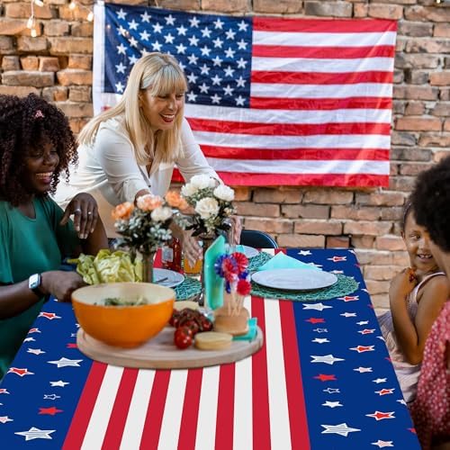 QZYL 2 Pack 4th of July Tablecloth, 54" x 108" American Plastic Table Cover, Disposable Red White Blue Tablecloths Fourth of July Table Cloth, Patriotic Party Supplies Independence Day Decorations - Image 4