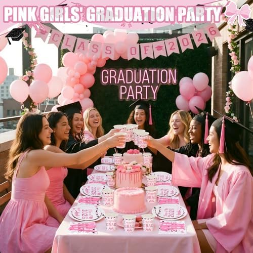 168 Pink Graduation Decor Pink Bow Class of 2026 Party Supplies - Image 6