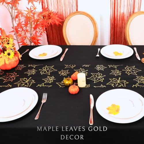 Snowkingdom 49ft Black Gold Leaves Fall Table Runner Thanksgiving Decor - Image 4