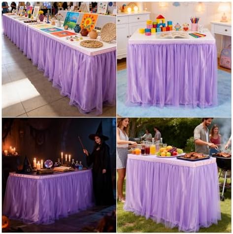 THARAHT Tulle Table Skirt 9FT 270CM Long for Rectangle Tables Round Tables Ruffle Desk Skirt for Princess Girls Birthday Party Cake Dessert Decorations Table Skirt - Image 7