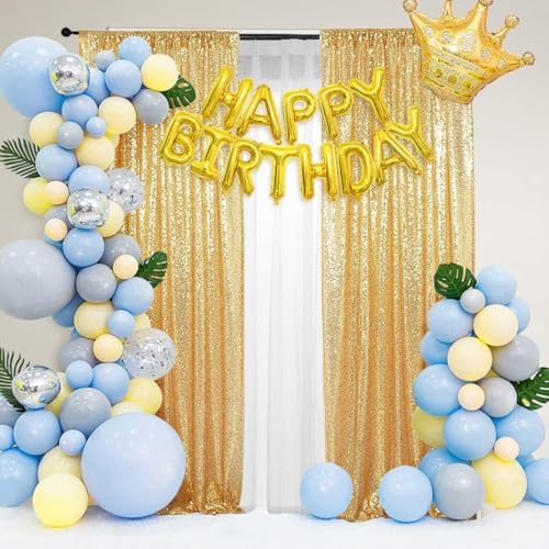 PartyDelight Gold Sequin Backdrop Curtains 2x8ft 4 Panels - Image 5