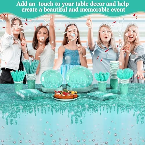 Funnymoom 452 Pcs Teal Glitter Party Decoration Supplies Serve 50 Guests - Image 4