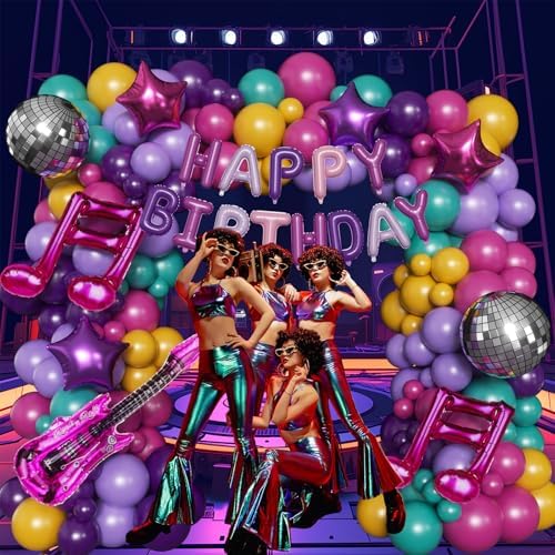 167PCS Purple Pink Teal K-Pop Music Themed Birthday Decorations with HAPPY BIRTHDAY &Musical Symbols & Disco Star & Guitar Foil Balloons for Kpop Music Girls Fans Birthday Party Grad Prom Decoration - Image 7