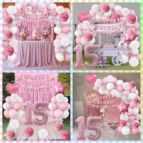 15th Birthday Decorations Girls Pink Number 15 Balloon Bow Coquette Party - Image 5