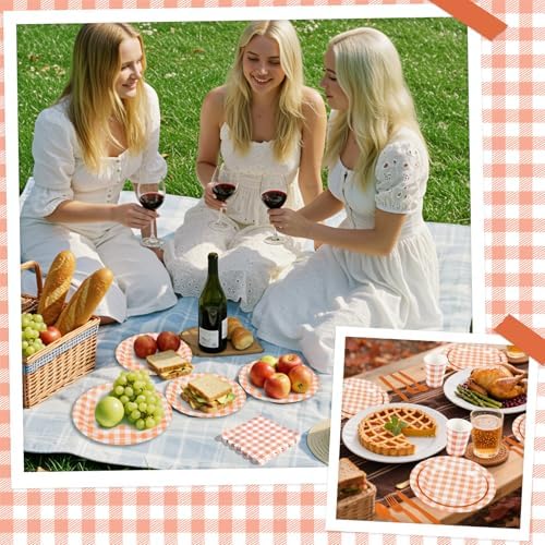 NatNarr 175 Pcs Orange Gingham Party Supplies Set For 25 Guests - Image 7