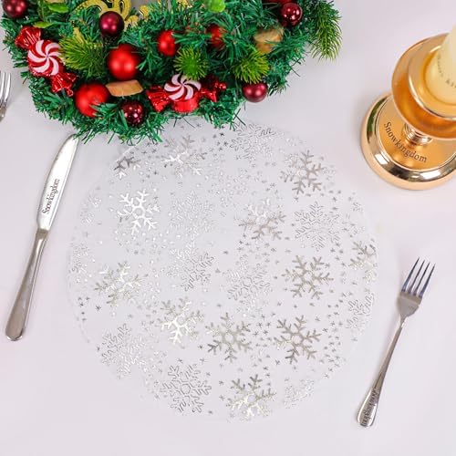 Snowkingdom 24pcs Silver Snowflake Placemats White Round Disposable 13" - Image 2