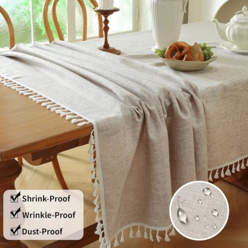 Deep Dream Tablecloths, Waterproof Table Cloth, Linens Wrinkle Free Anti-Fading, Rustic Table Cover Decoration for Kitchen Dinning Christmas (Rectangle/Oblong, 55''x102'',8-10 Seats, Solid Khaki) - Image 4