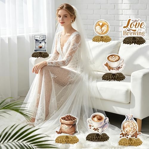 9 Pcs Love is Brewing Bridal Shower Party Centerpieces, Coffee Theme - Image 7