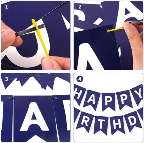 Blue Happy Birthday Banner Hanging Sign Circle Dot Triangle Bunting - Image 7
