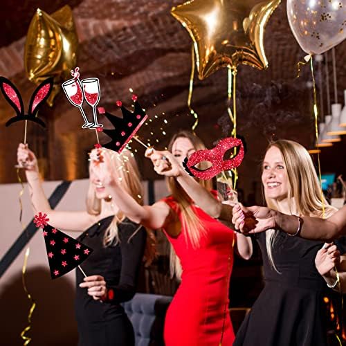 Zonon 24 Pcs Photo Booth Props Set Black Gold Birthday,Red and Black - Image 3