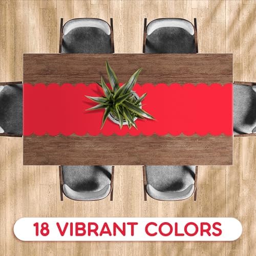 Red Scallop Table Runner, Disposable Plastic, 5 Pack, 14x108in - Image 4