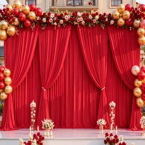 30x10ft Red Backdrop Curtain Panels for Parties - Wrinkle Free Polyester Photo Curtain Backdrop Wedding Back Drop Fabric Drapes for Party Decorations Background for Photography by WishCare