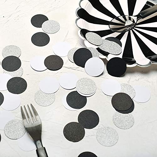 MOWO Silver Glitter, Black and White Confetti Circle Dots, 1.2 inch - Image 5