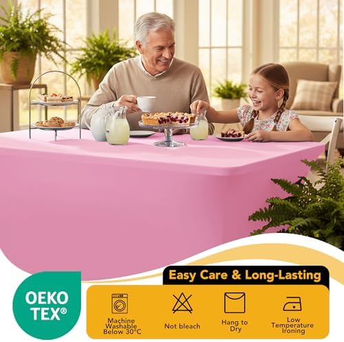 6-Pack Premium Pink Spandex Tablecloths for 8ft Rectangle Tables - Image 7